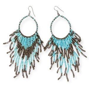 Turquoise and Bronze Beaded Fringe Earrings